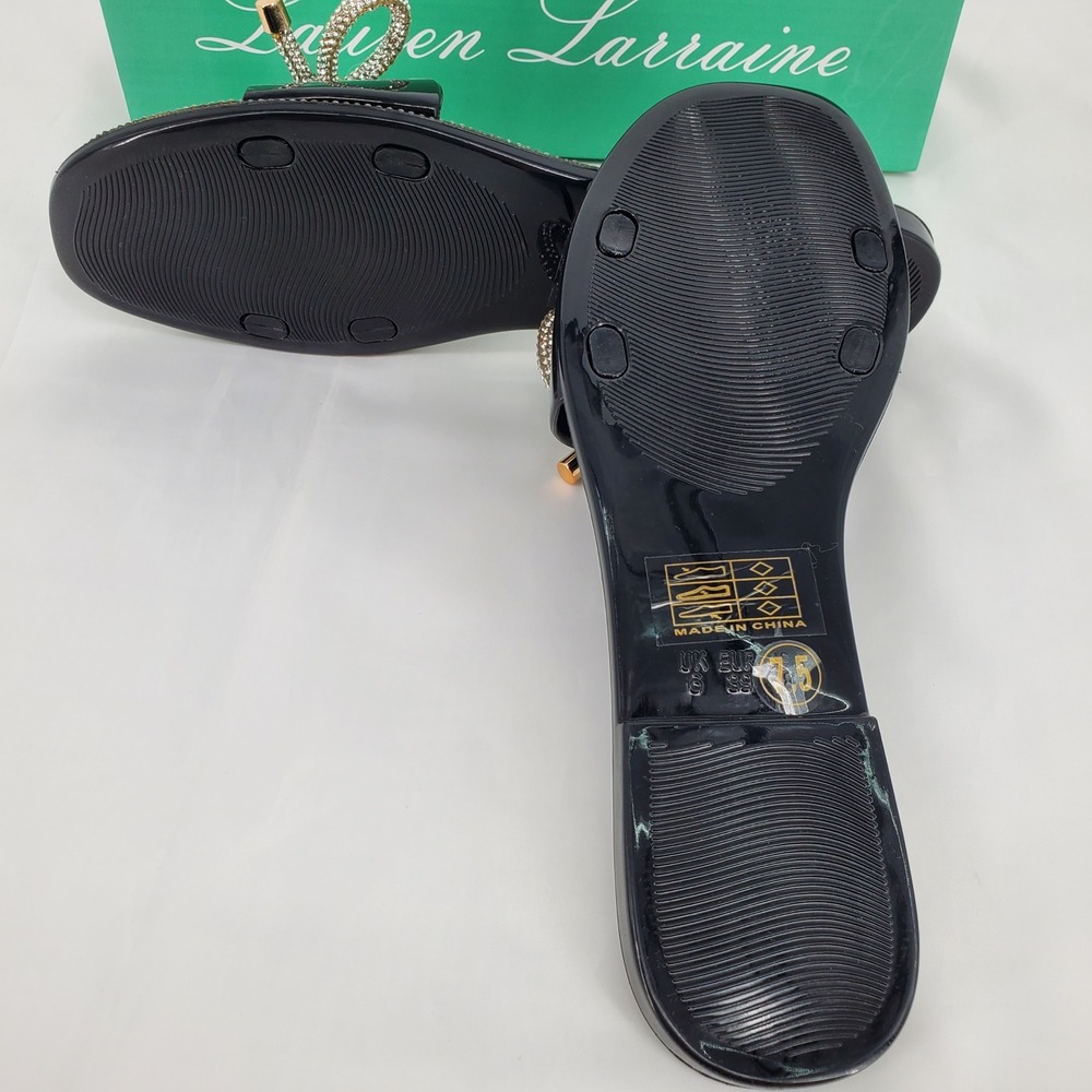Lauren Lorraine Breeze Black Jelly Slide Sandals Rhinestone Bow Womens 7.5 New - Picture 5 of 8